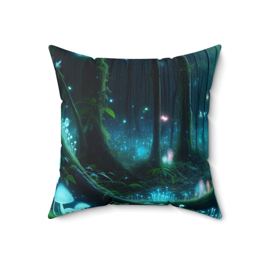 "Enchanted Night: Bioluminescent Forest"- The Alien Spun Polyester Square Pillow