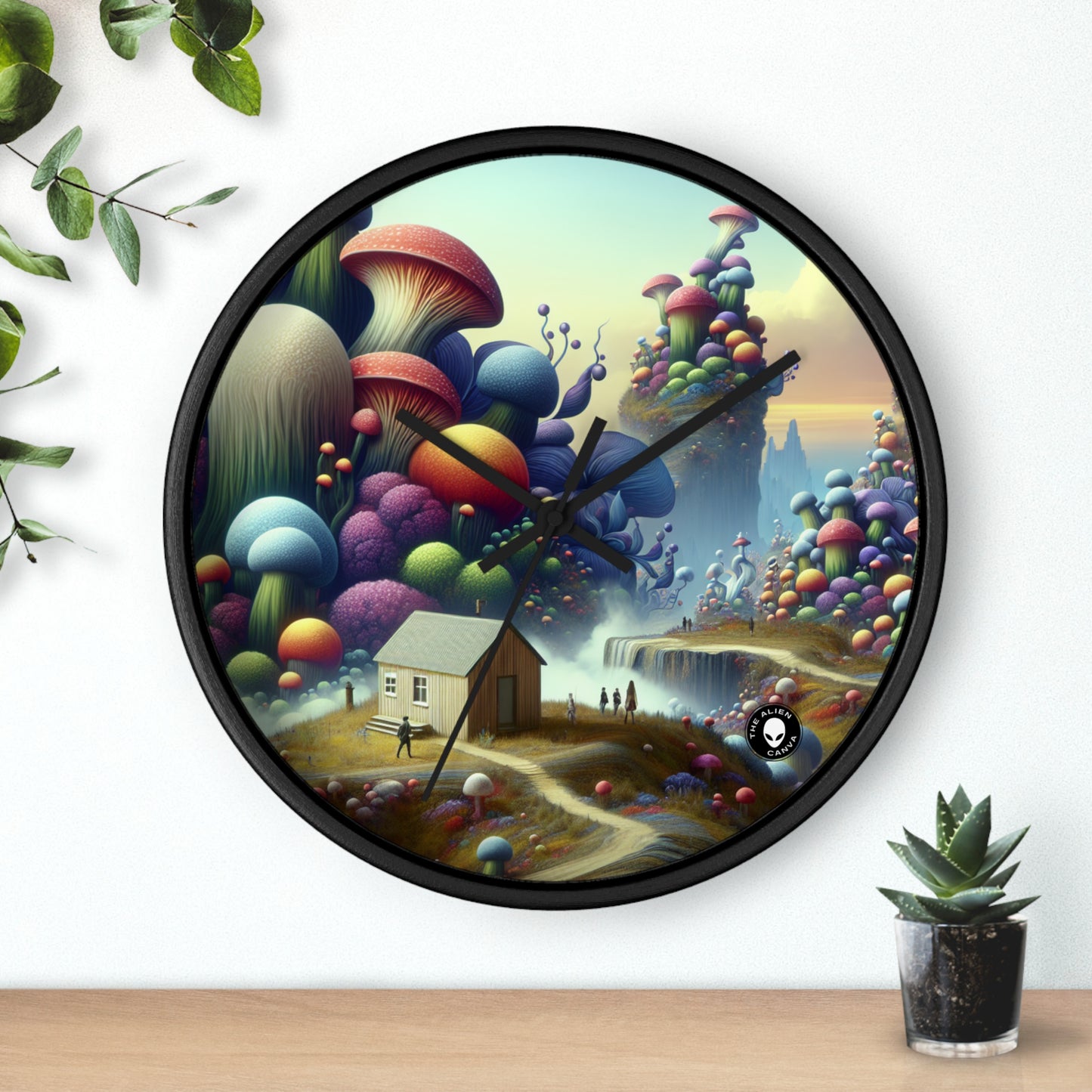 "Giant Flora and Miniature Villages: A Dreamy Wonderland" - The Alien Wall Clock