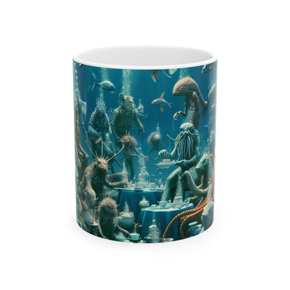 "La hora del té en el mar azul profundo" - Taza de cerámica alienígena de 11 oz