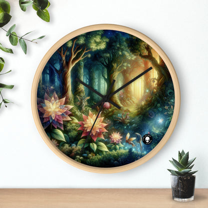 Enchanted Woodland: Glowing Blossoms and Mystical Beings - The Alien Wall Clock