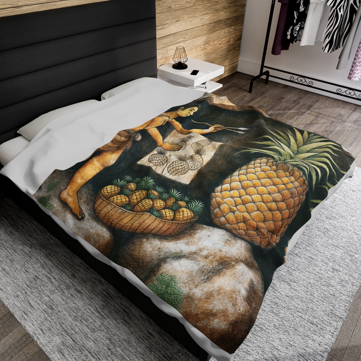 "Pineapple Harvest" - The Alien Velveteen Plush Blanket Cave Painting Style