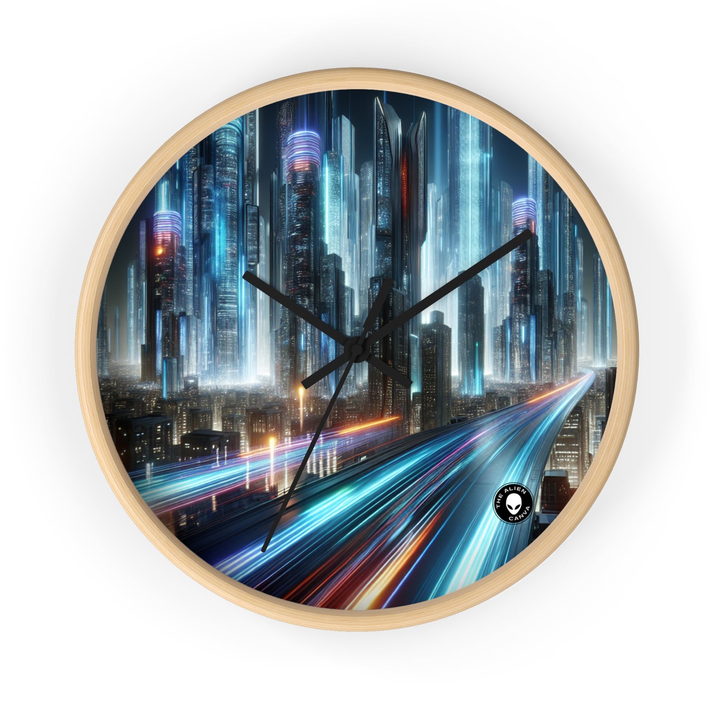 "Neon Nightscapes: A Futuristic City Adventure" - The Alien Wall Clock