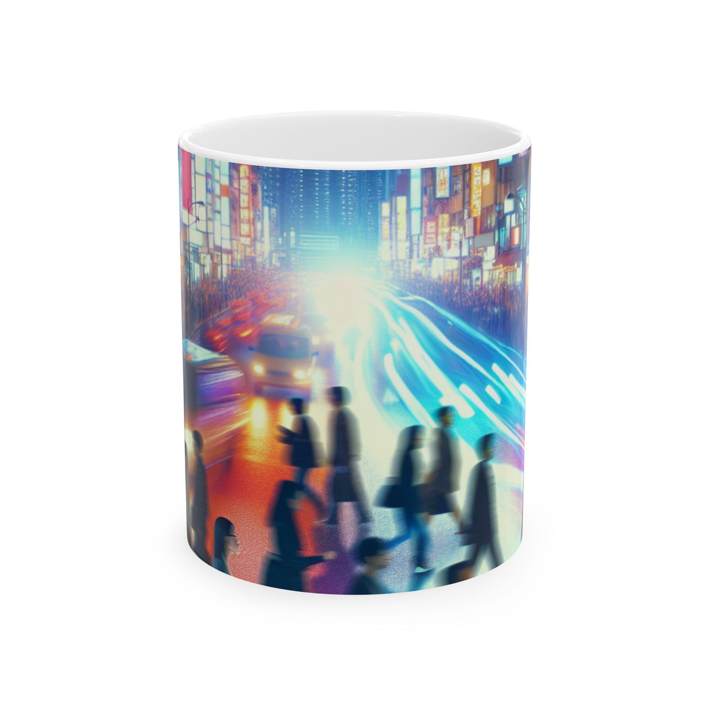 "Calle de noche de neón" - Taza de cerámica alienígena de 11 oz