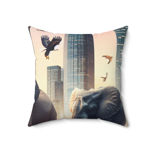 "Urban Zoology: A Surreal Cityscape"- The Alien Spun Polyester Square Pillow