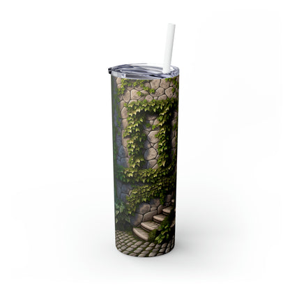 "Trompe-L'oeil Ivy Wall" - The Alien Maars® Skinny Tumbler with Straw 20oz Trompe-l'oeil