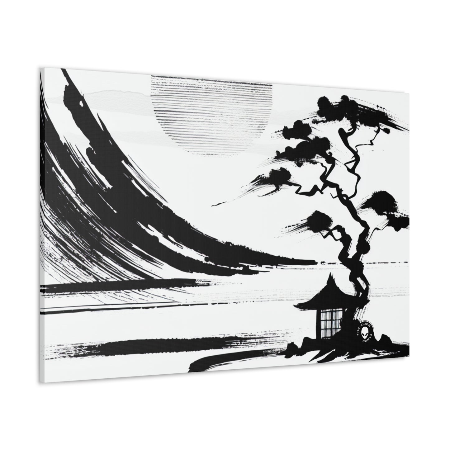 "Harmonie du vent et de l'eau : une peinture à l'encre zen" - La peinture à l'encre Zen Alien Canva