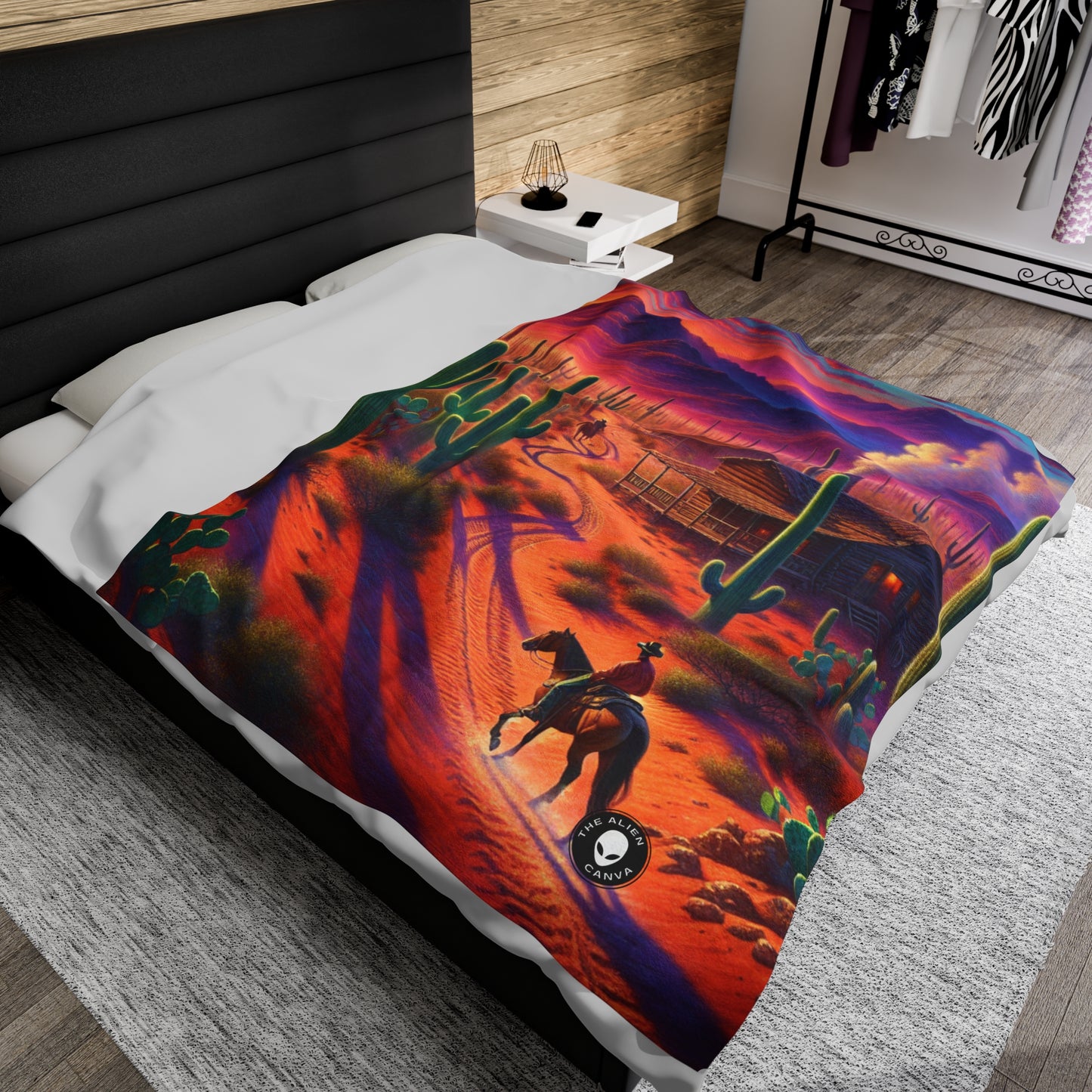 "Glowing rain: A city's reflection" - The Alien Velveteen Plush Blanket Realism