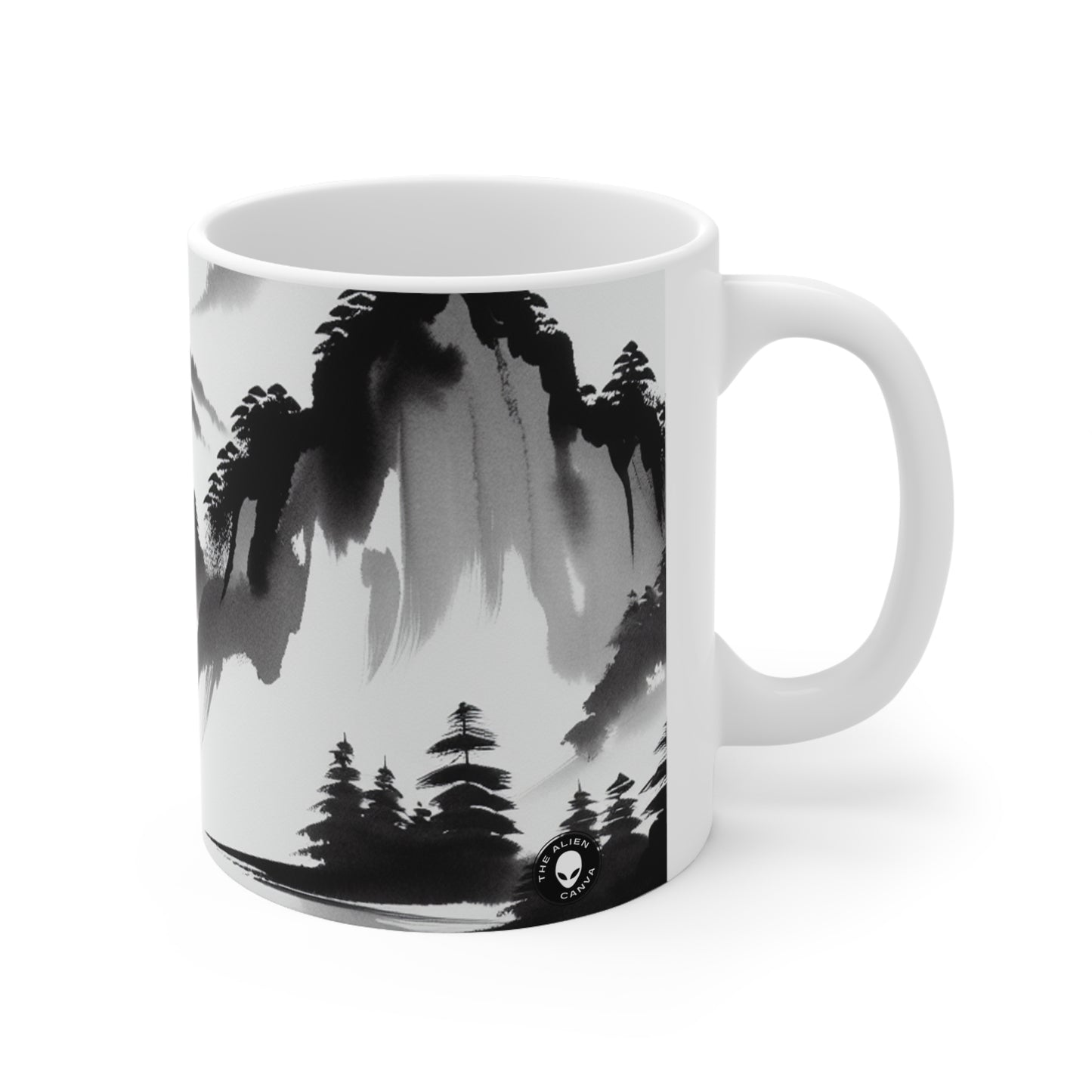 "Mountain Reflection: A Serene Zen Ink Painting" - The Alien Ceramic Mug 11oz Zen Ink Painting