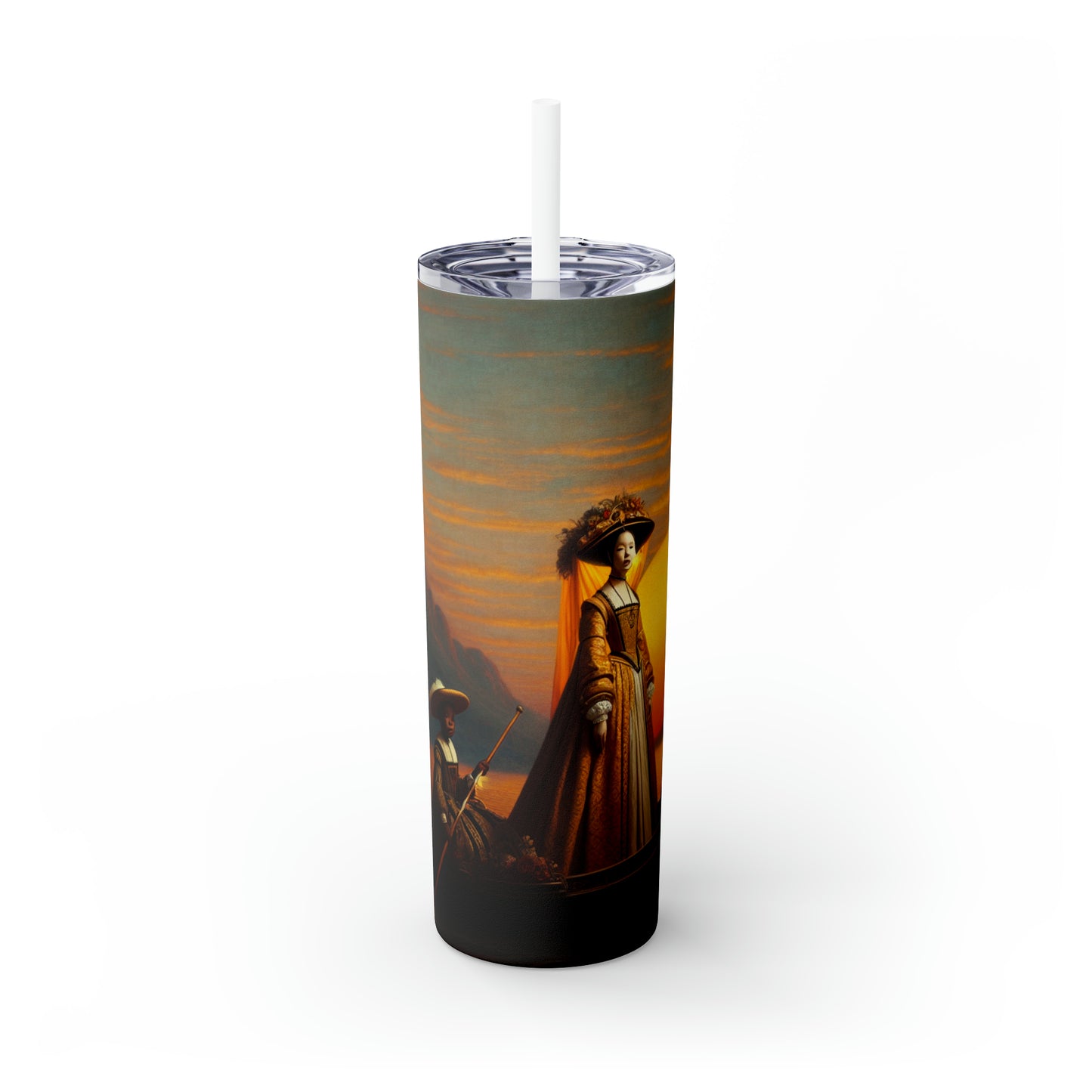 "Golden Twilight in the Italian Gondola" - The Alien Maars® Skinny Tumbler with Straw 20oz Renaissance Art Style