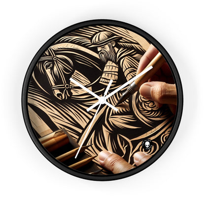 "Enchanting Shadows: A Woodcut Print of the Dancing Northern Lights" - The Alien Wall Clock Woodcut Printing