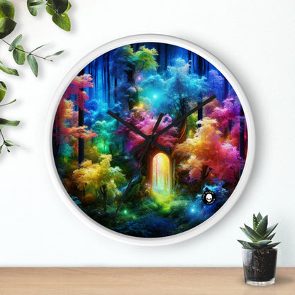 "Enchanted Rainbow Forest: Gateway to the Unseen Realm" - The Alien Wall Clock