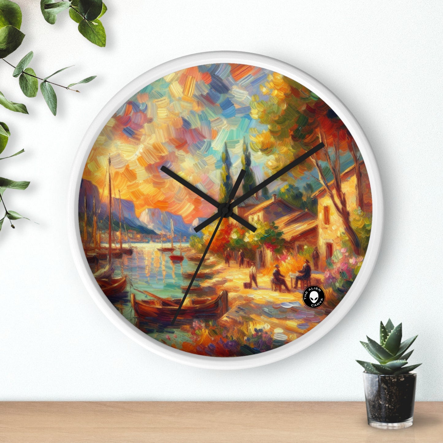 Crépuscule doré : une promenade impressionniste sereine au bord de l'eau - The Alien Wall Clock Impressionism