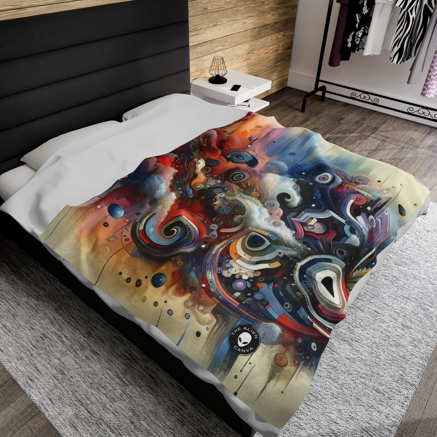 "Temporal Flux: A Surreal Journey through Abstract Shapes and Vibrant Colors" - The Alien Velveteen Plush Blanket Avant-garde Art