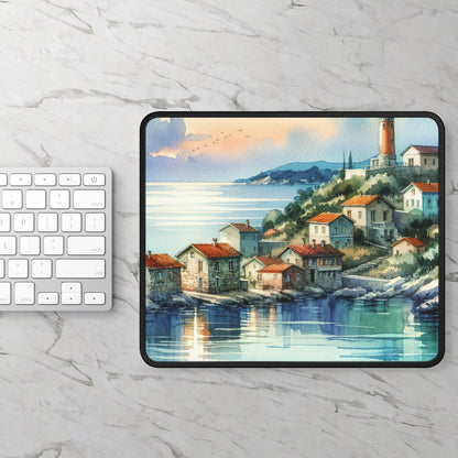 "Glimpse of a Seaside Haven" - The Alien Gaming Mouse Pad Estilo de pintura de acuarela