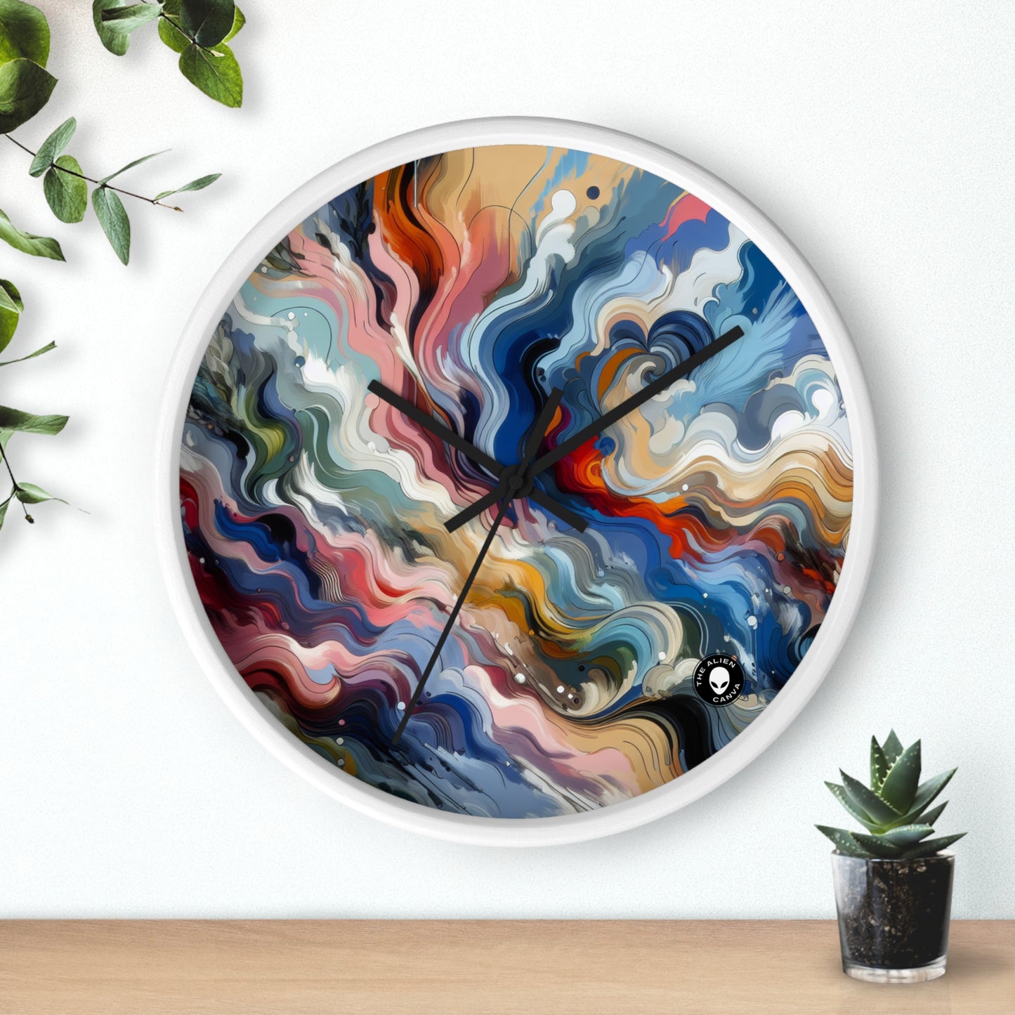 "Serenidad del amanecer: una pintura abstracta inspirada en la renovación" - La abstracción lírica del reloj de pared alienígena