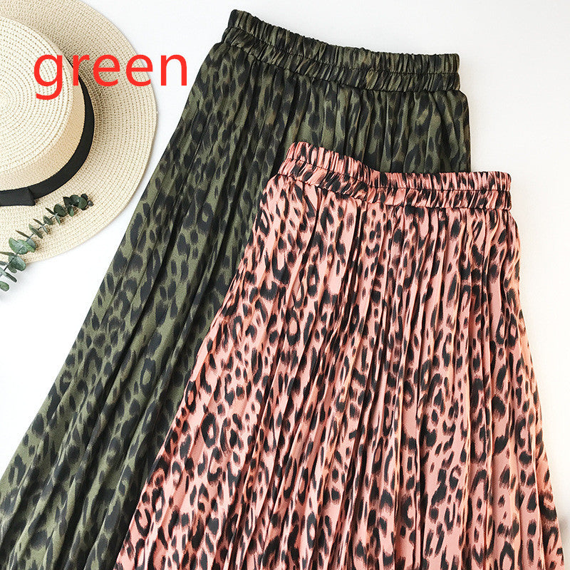 Retro leopard print pleated skirt