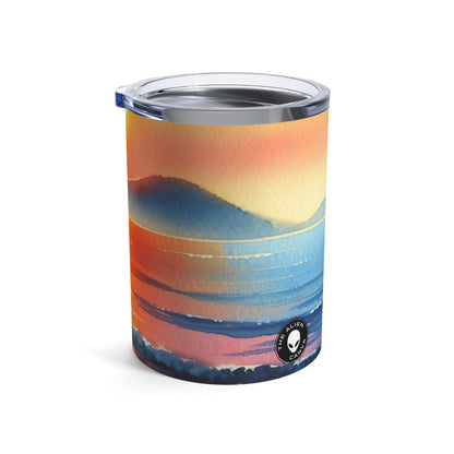 "Amanecer en la playa" - The Alien Tumbler 10oz Pintura de acuarela