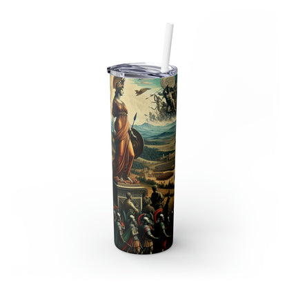 "Minerva Over the Renaissance Battlefield" - The Alien Maars® Skinny Tumbler with Straw 20oz Renaissance Art