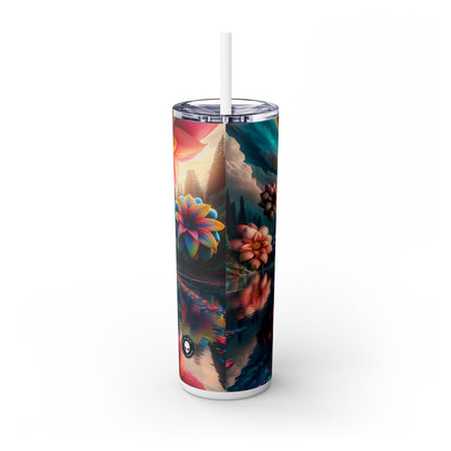 "Enchanted Waters: A Floral Dreamland" - The Alien Maars® Skinny Tumbler with Straw 20oz