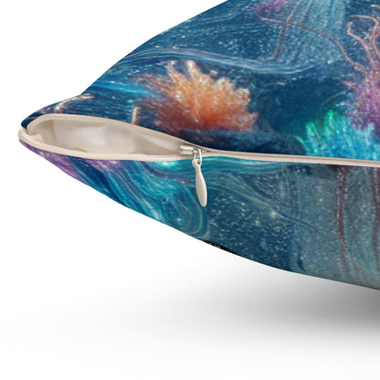 "Neon Dreams: The Underwater Wonderland": almohada cuadrada de poliéster hilado de Alien