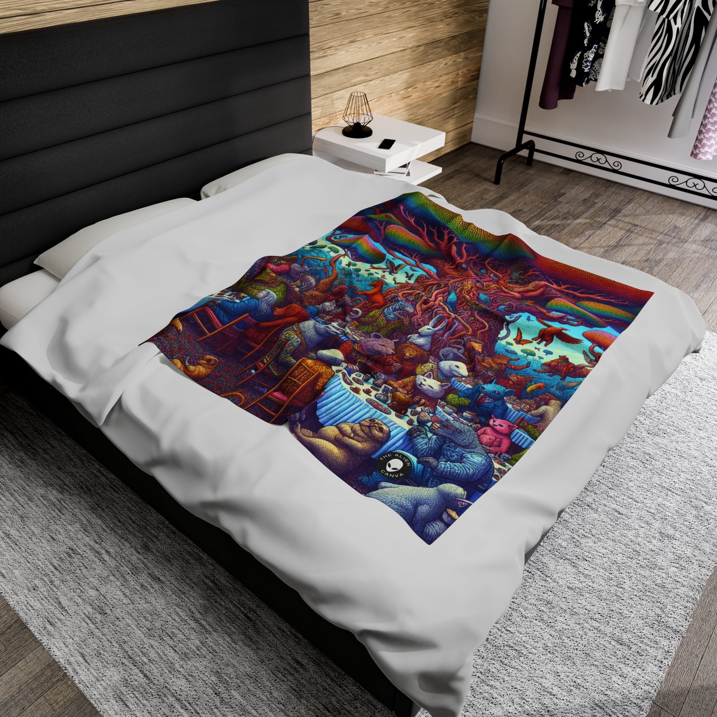 "Animal Tea Party in a Rainbow Wonderland" - The Alien Velveteen Plush Blanket