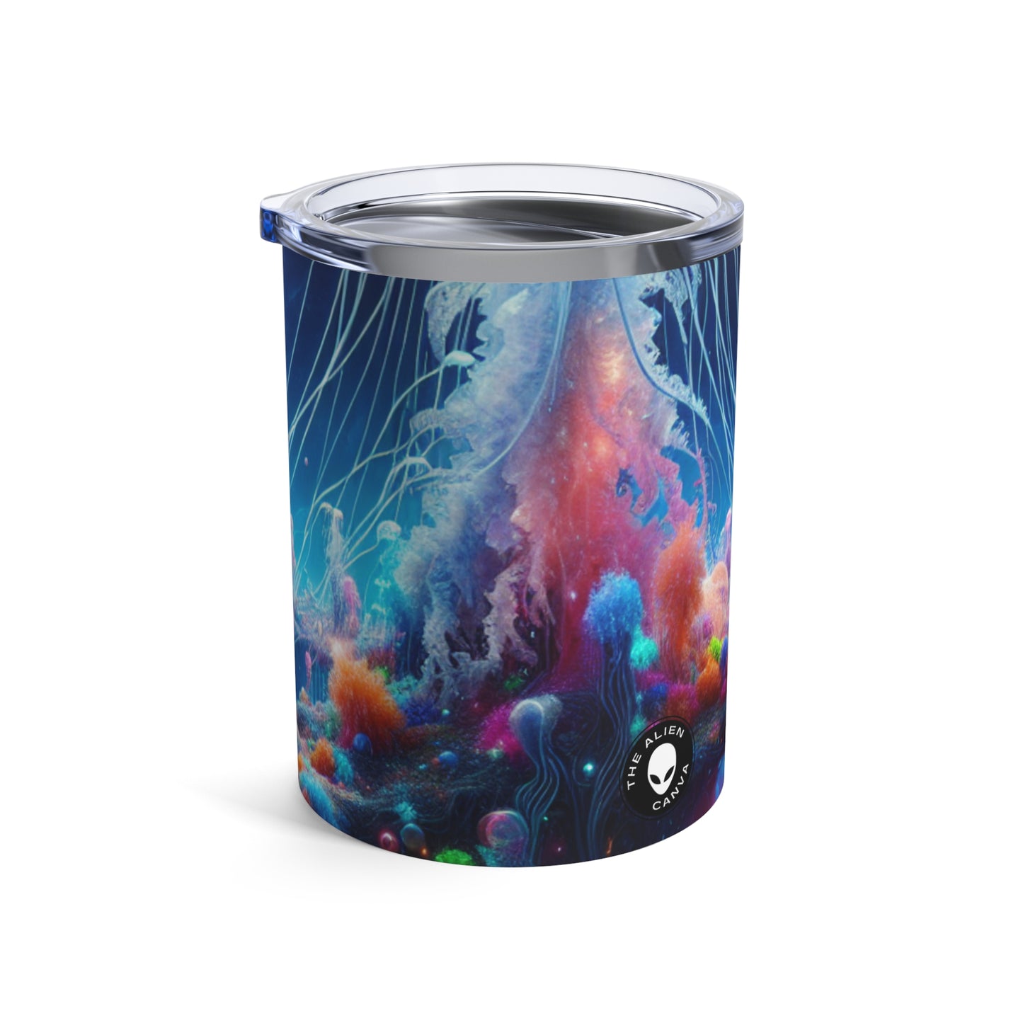 "Neon Jellyfish Fantasia : Une odyssée sous-marine surréaliste" - Le verre Alien 10oz