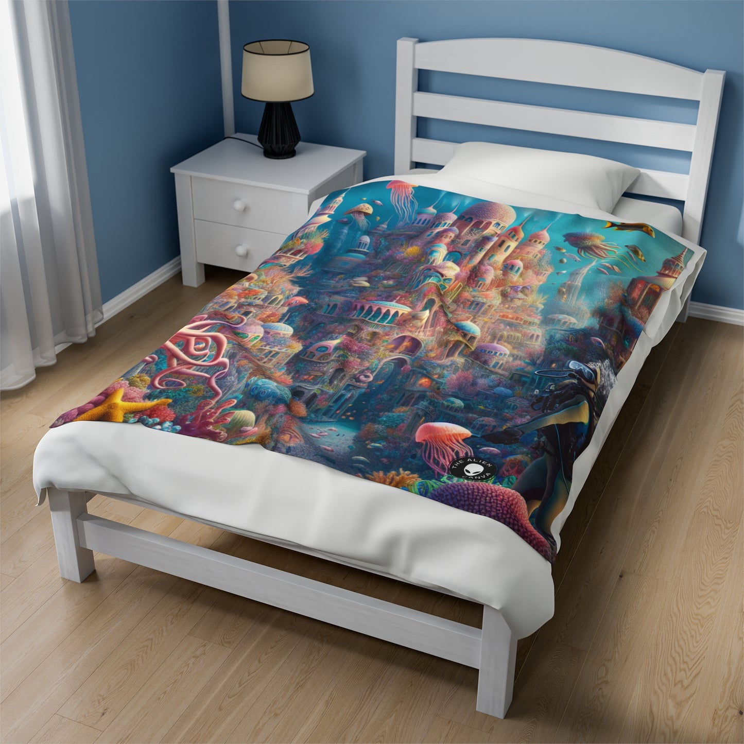 "Treasure of the Deep: A Fantastical Underwater City" - The Alien Velveteen Plush Blanket