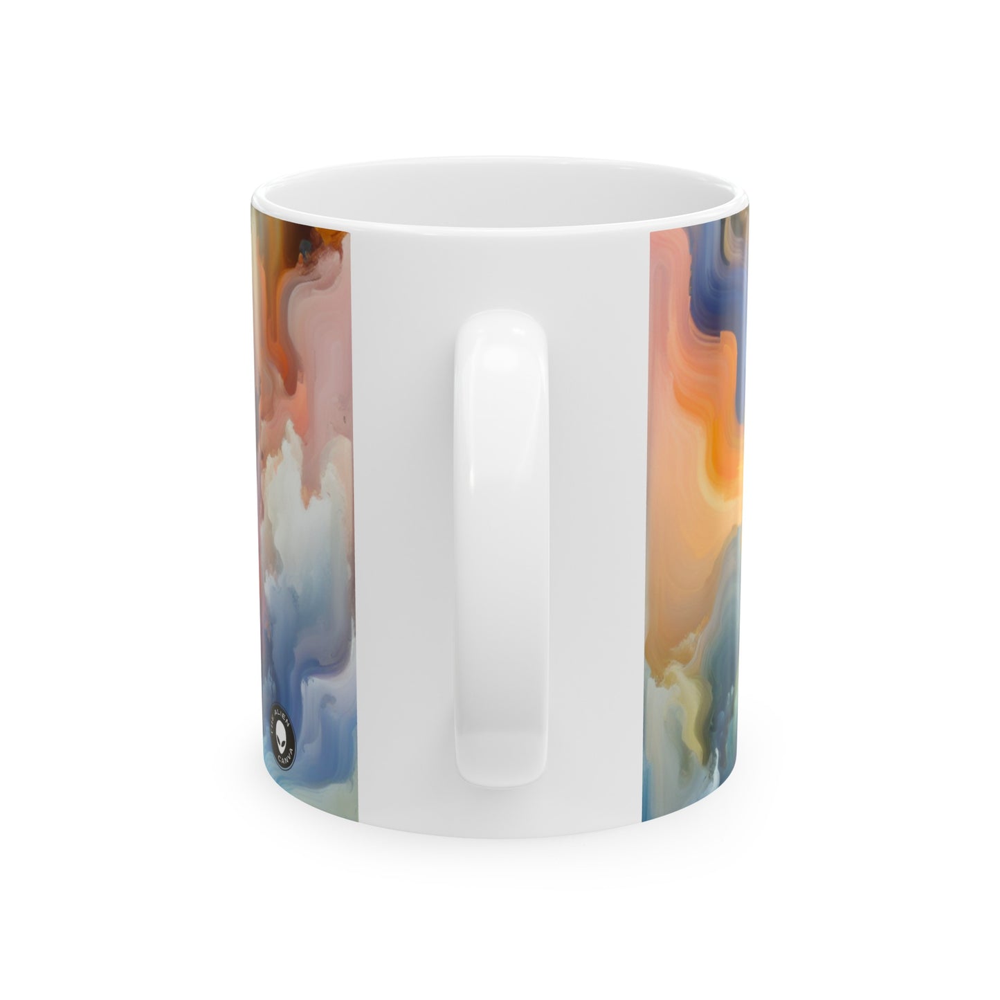 "Réflexions au coucher du soleil : une peinture de champ de couleur sereine" - La tasse en céramique Alien 11oz Peinture de champ de couleur