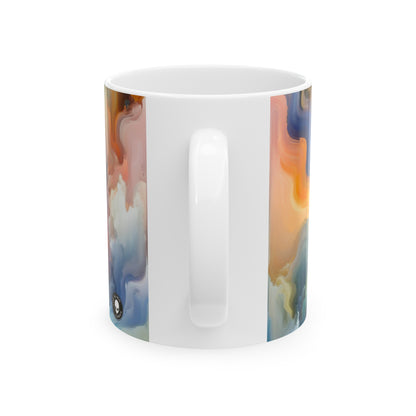 "Reflejos del atardecer: una pintura de campo de color sereno" - La taza de cerámica alienígena Pintura de campo de color de 11 oz