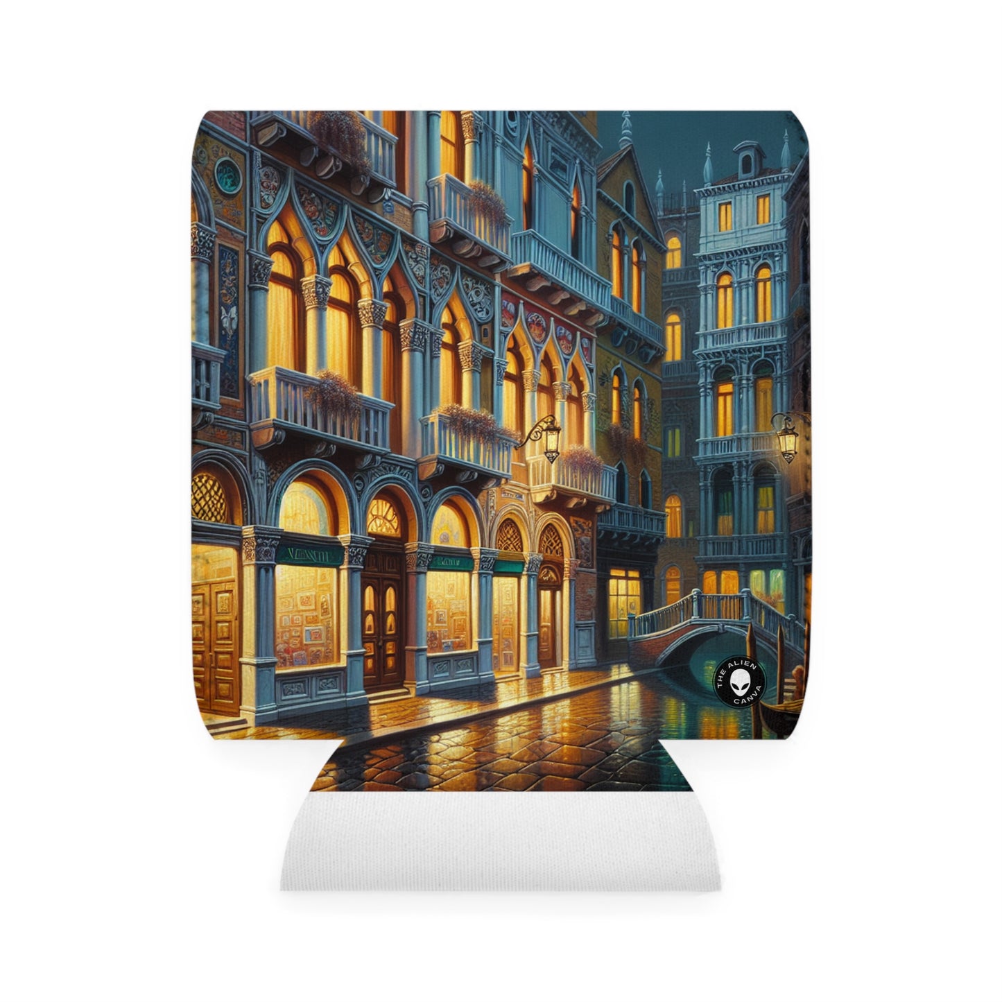 "Noche veneciana: una escena callejera luminosa" - The Alien Can Cooler Sleeve Venetian School