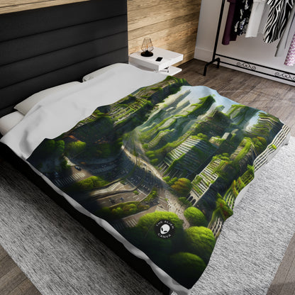 "Nature's Resurgence: A Futuristic Cityscape" - The Alien Velveteen Plush Blanket