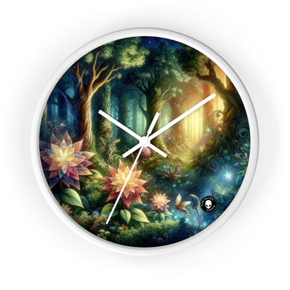 Enchanted Woodland: Glowing Blossoms and Mystical Beings - The Alien Wall Clock