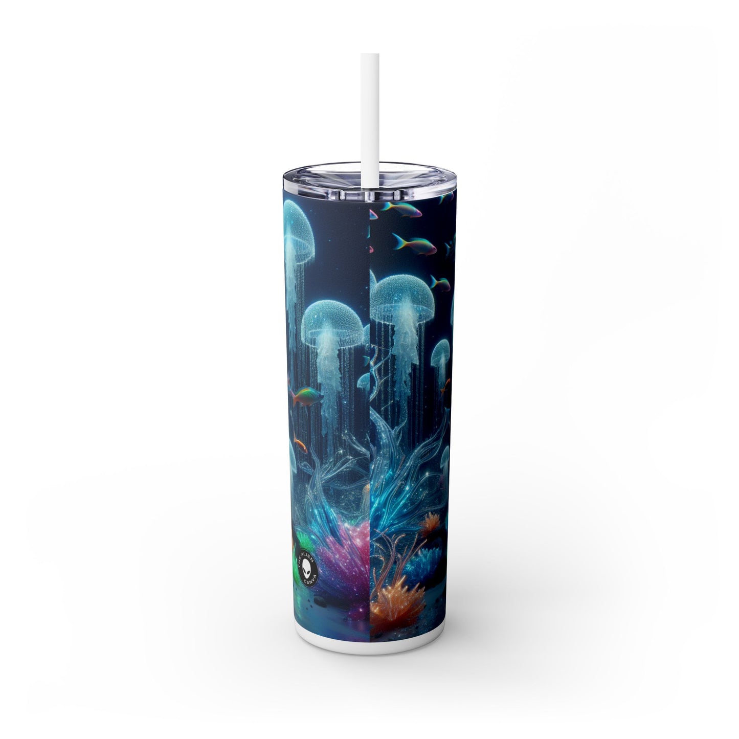 "Neon Dreams: The Underwater Wonderland" - The Alien Maars® Skinny Tumbler with Straw 20oz