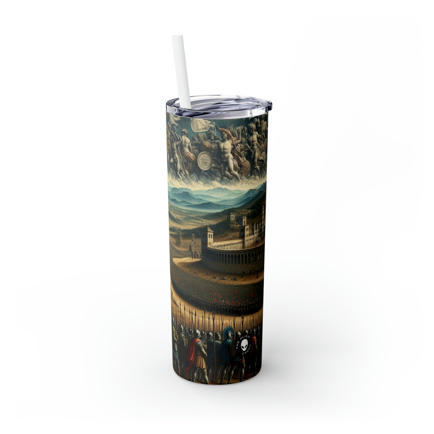 "Minerva Over the Renaissance Battlefield" - The Alien Maars® Skinny Tumbler with Straw 20oz Renaissance Art