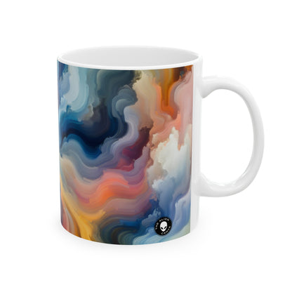 "Réflexions au coucher du soleil : une peinture de champ de couleur sereine" - La tasse en céramique Alien 11oz Peinture de champ de couleur