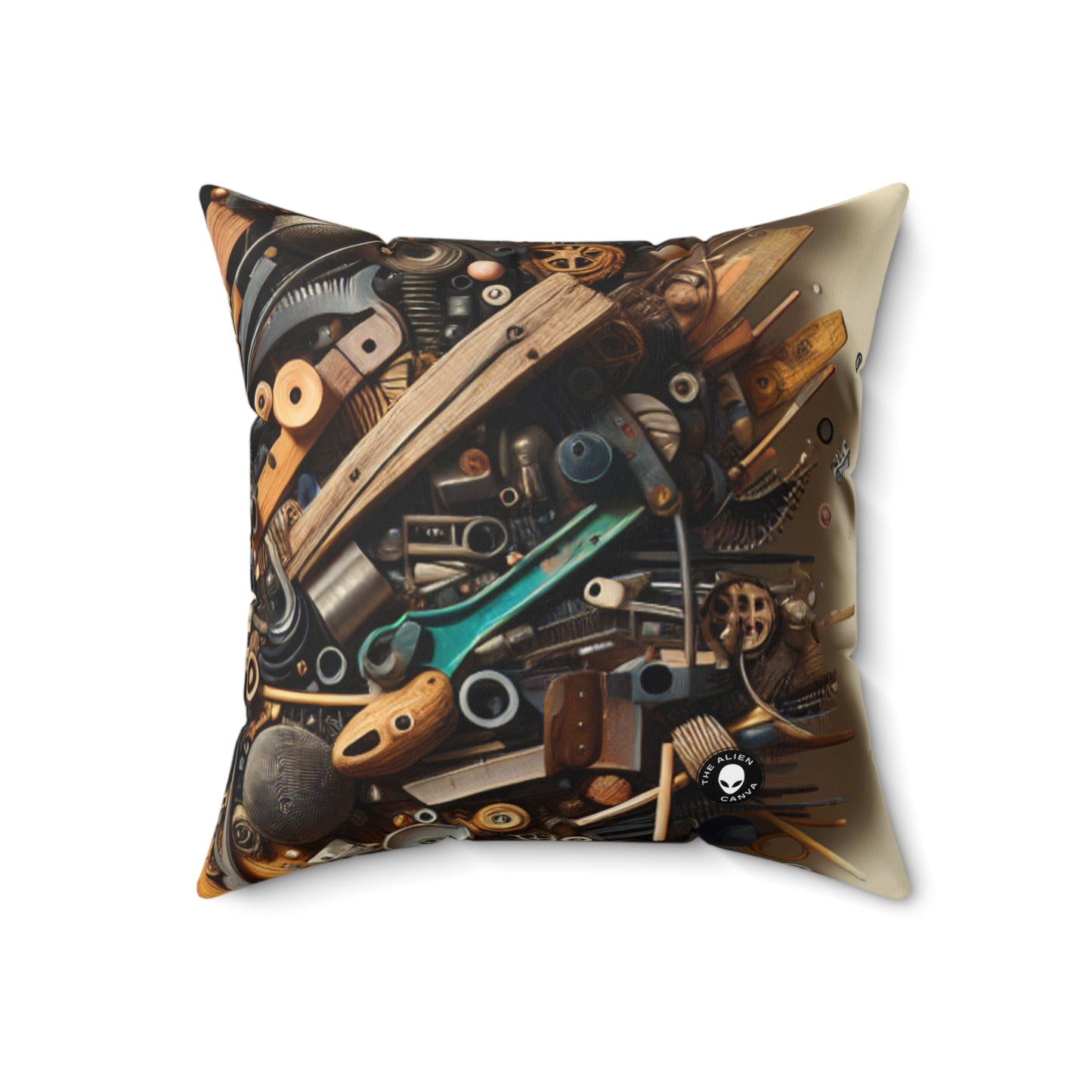 "Nature's Harmony: Assemblage Art with Found Objects"- The Alien Spun Polyester Square Pillow Assemblage Art