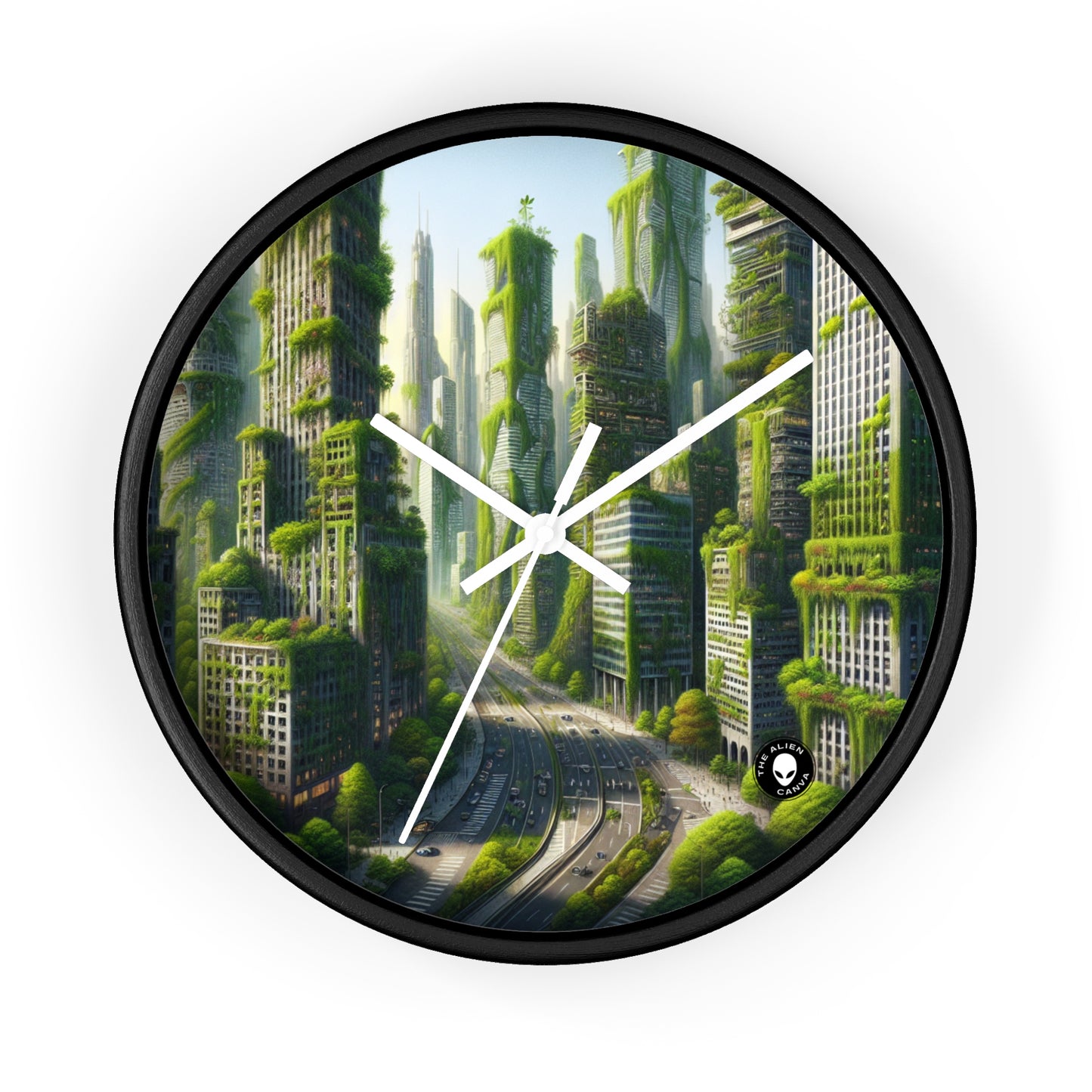 "El resurgimiento de la naturaleza: un paisaje urbano futurista" - El reloj de pared alienígena