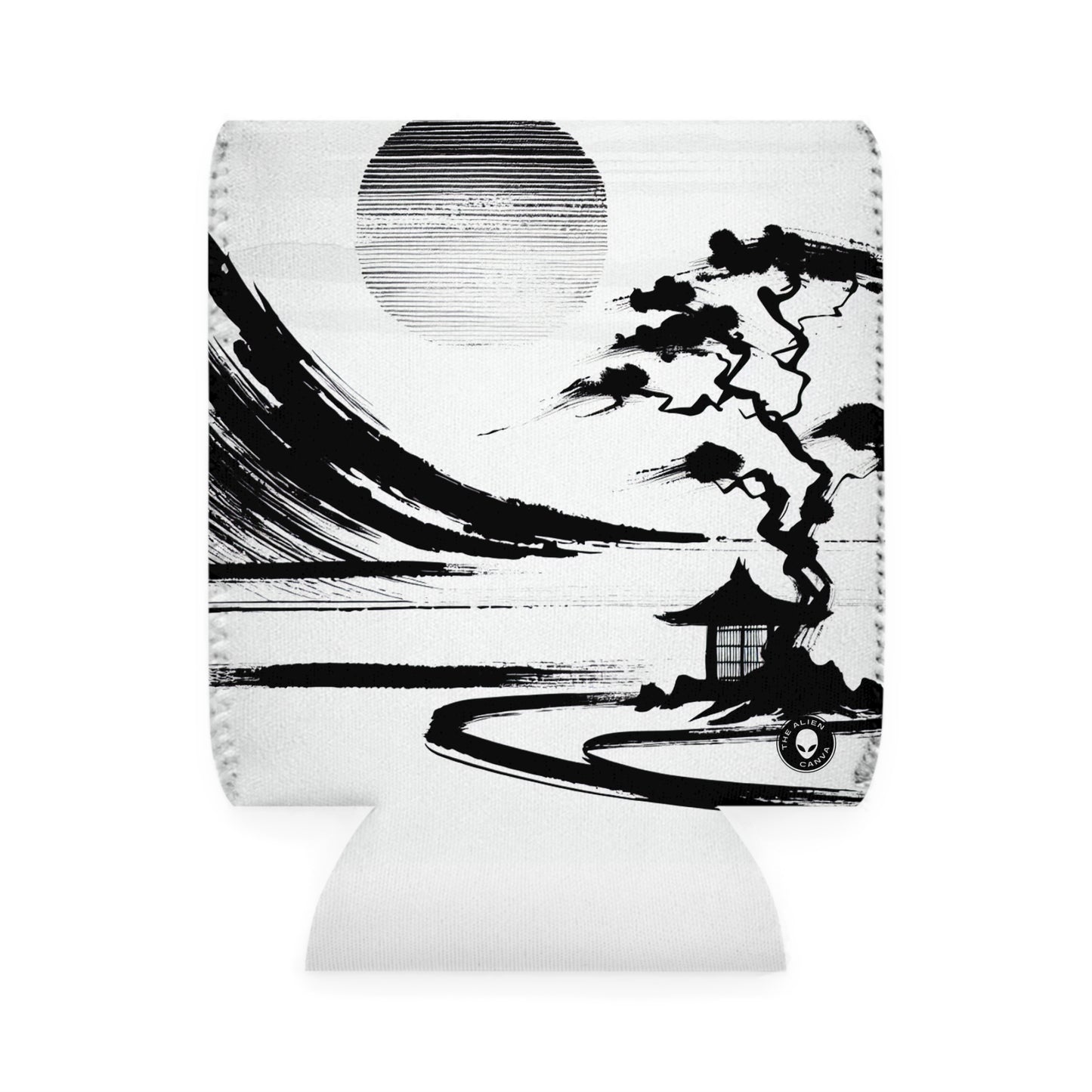 "Harmony of Wind and Water: A Zen Ink Painting" - The Alien Can Cooler Sleeve Zen Ink Painting