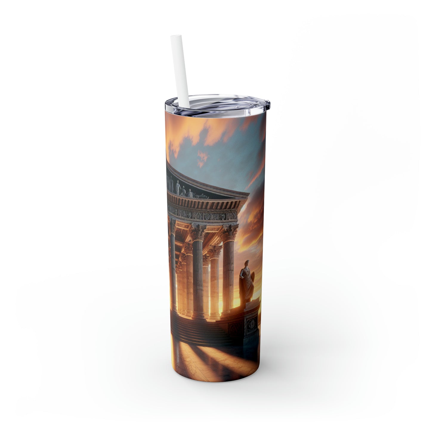 "Warm Glow of the Grecian Temple" - The Alien Maars® Skinny Tumbler with Straw 20oz Neoclassicism Style