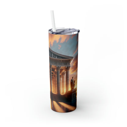 "Warm Glow of the Grecian Temple" - The Alien Maars® Skinny Tumbler with Straw 20oz Neoclassicism Style