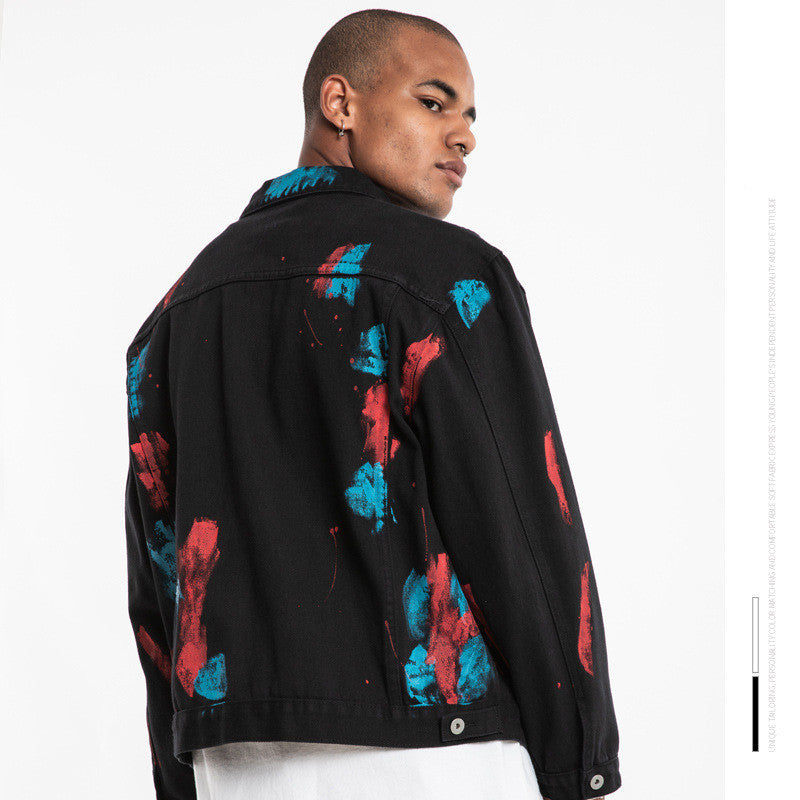 Printed ink splash denim jacket