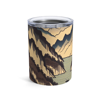 "Serenidad de los cerezos en flor: un cautivador tributo del Ukiyo-e a la ceremonia del té japonesa" - The Alien Tumbler 10oz Ukiyo-e (impresión en madera japonesa)