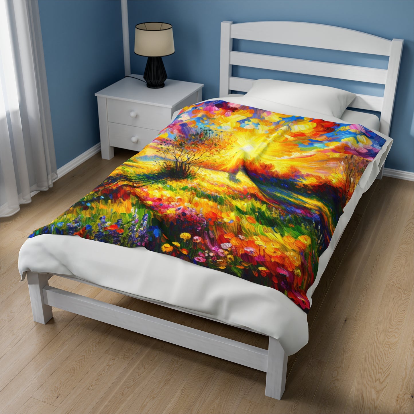 "Vibrant Springtime Sky" - The Alien Velveteen Plush Blanket Fauvism Style