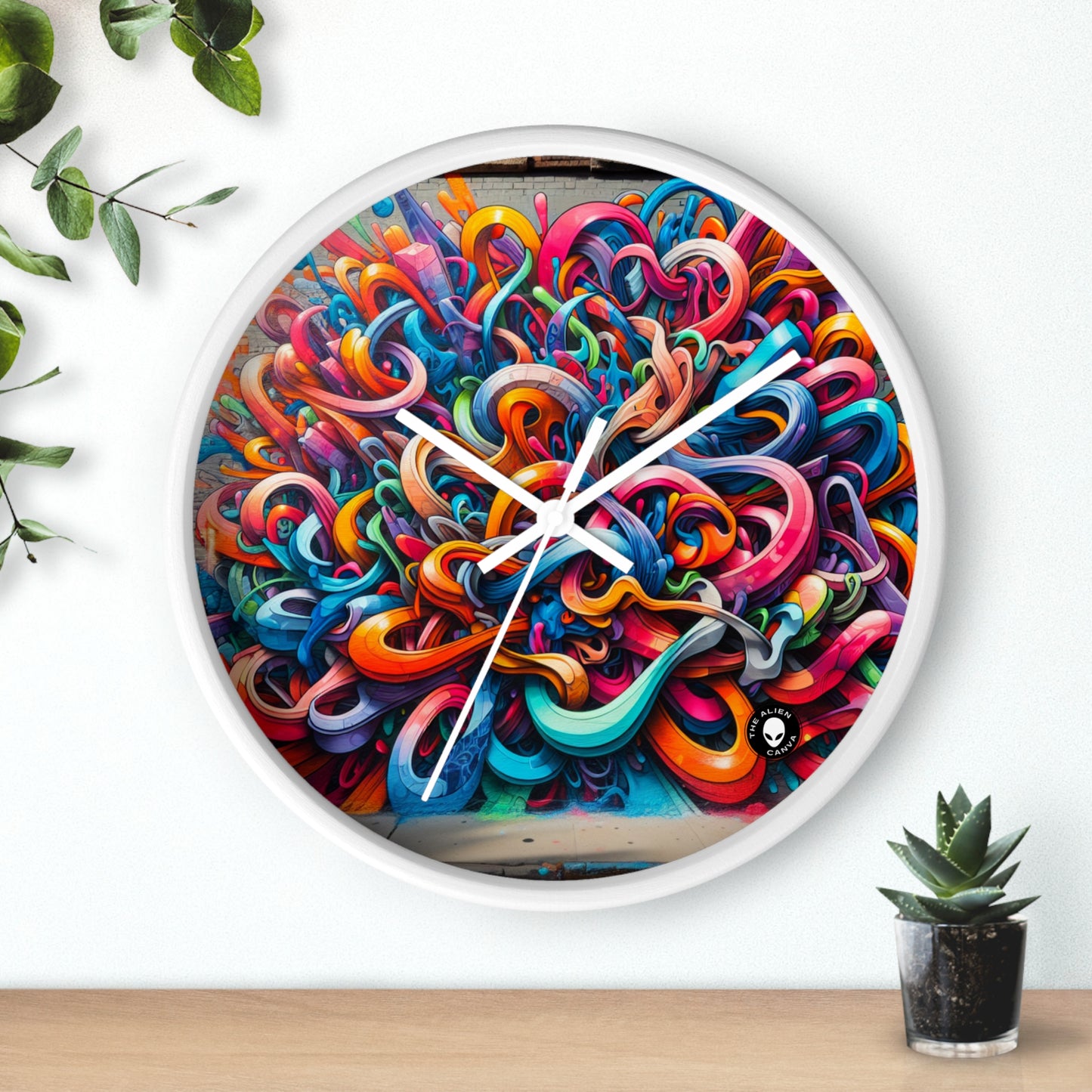 "Urban Vibe: A Graffiti Cityscape" - El reloj de pared alienígena Graffiti Art