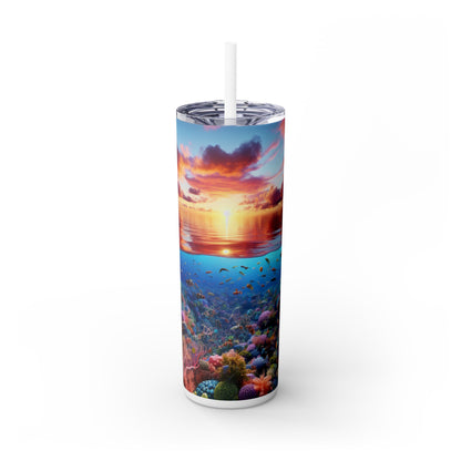 "Sunset Splendor: Underwater Coral Reef" - The Alien Maars® Skinny Tumbler with Straw 20oz