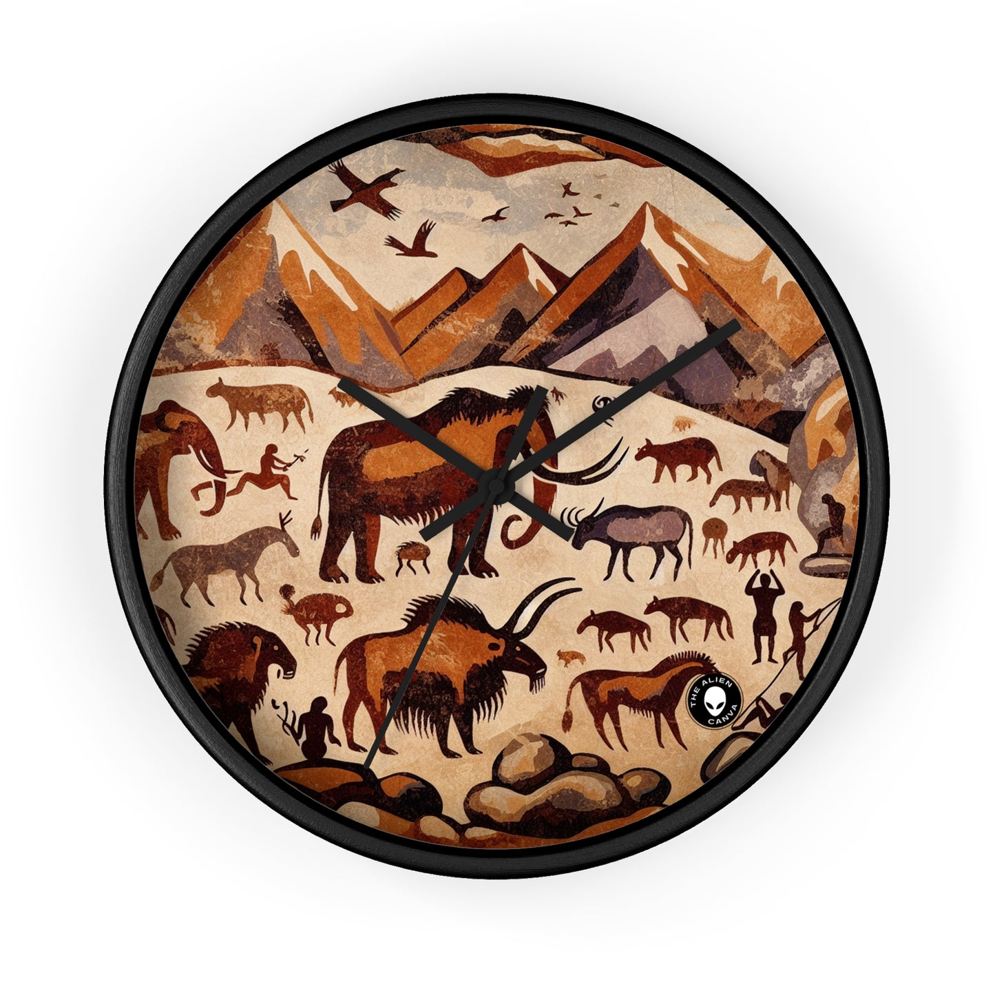 Title: "Ancient Encounter: The Battle of Giants" - The Alien Wall Clock Cave Painting