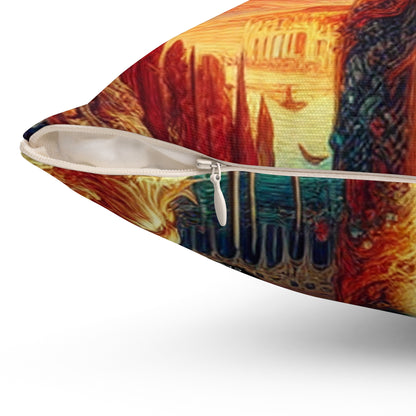 Venetian Dreams: A Fantastical Twist on the Famous Canals- The Alien Spun Polyester Square Pillow Venetian School