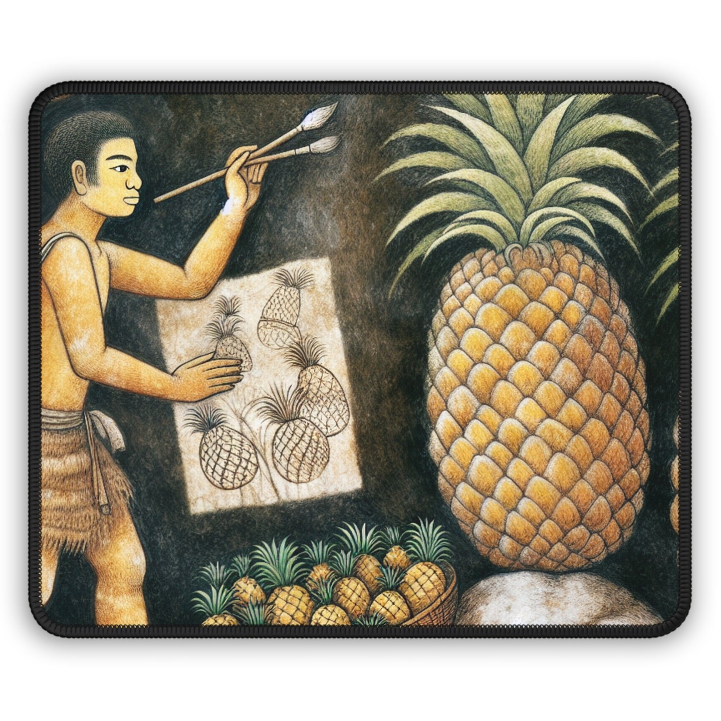 "Pineapple Harvest" - Le style de peinture rupestre du tapis de souris Alien Gaming