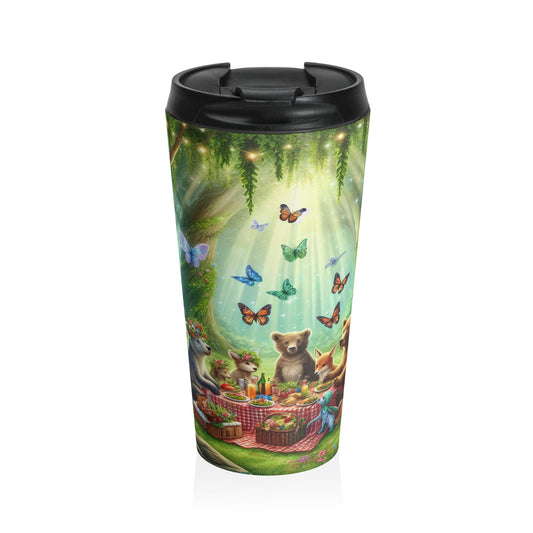 "Picnic en el bosque encantado": taza de viaje de acero inoxidable de The Alien