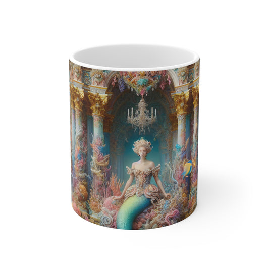 "Underwater Splendor: A Rococo Mermaid Palace" - The Alien Ceramic Mug 11oz Rococo Style
